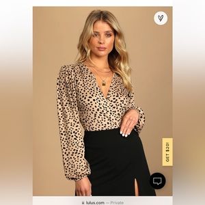 Lulus Wildly Trendy Tan Cheetah Print Long Sleeve Bodysuit size xs New w/t